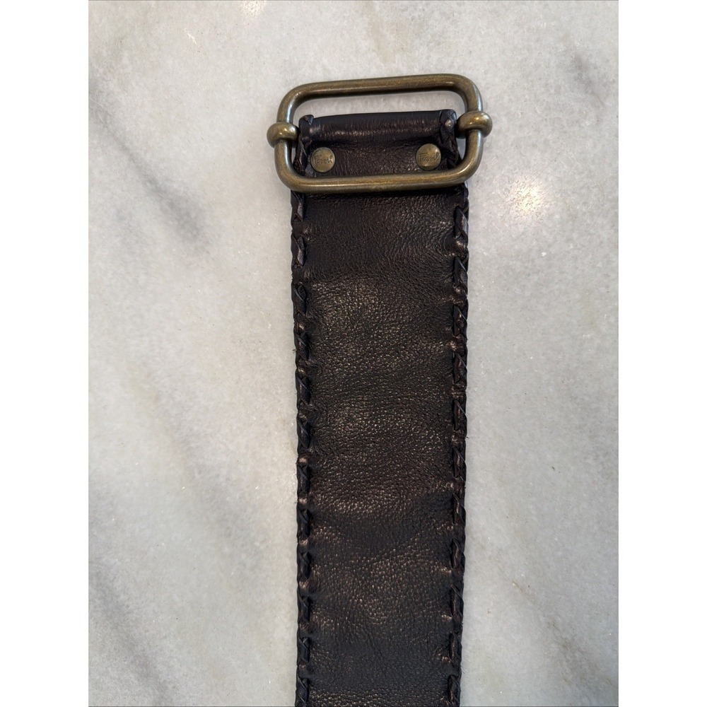 Women's Vintage Brown Leather Fossil Belt With Brass Buckle Sz: Sm/med 39in